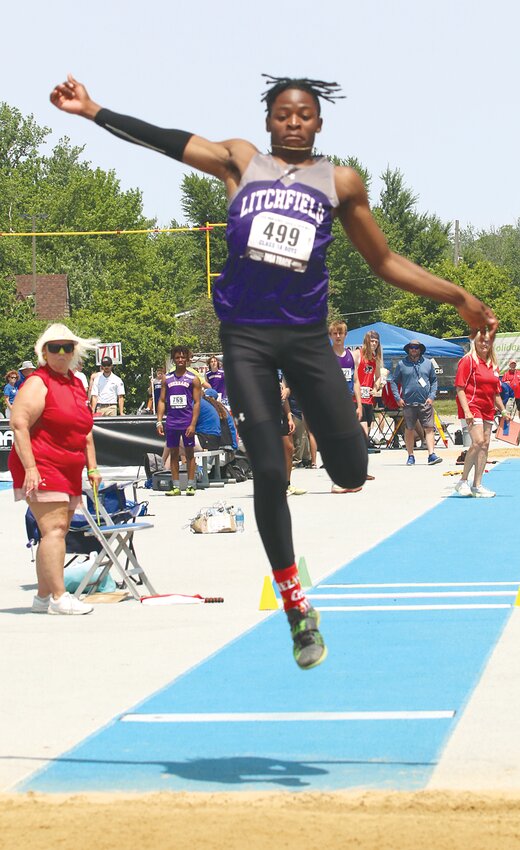 Keenan Powell's third jump of 12.85 meters in Thursday's preliminary round of the IHSA Class 1A State Finals was enough to get him to Saturday's final round, but the Litchfield High School junior had bigger plans for the finale. Powell jumped 13.43 meters (44'0.75&quot;) in his first of three jumps on May 27 to break the school record and finish third overall in the triple jump.