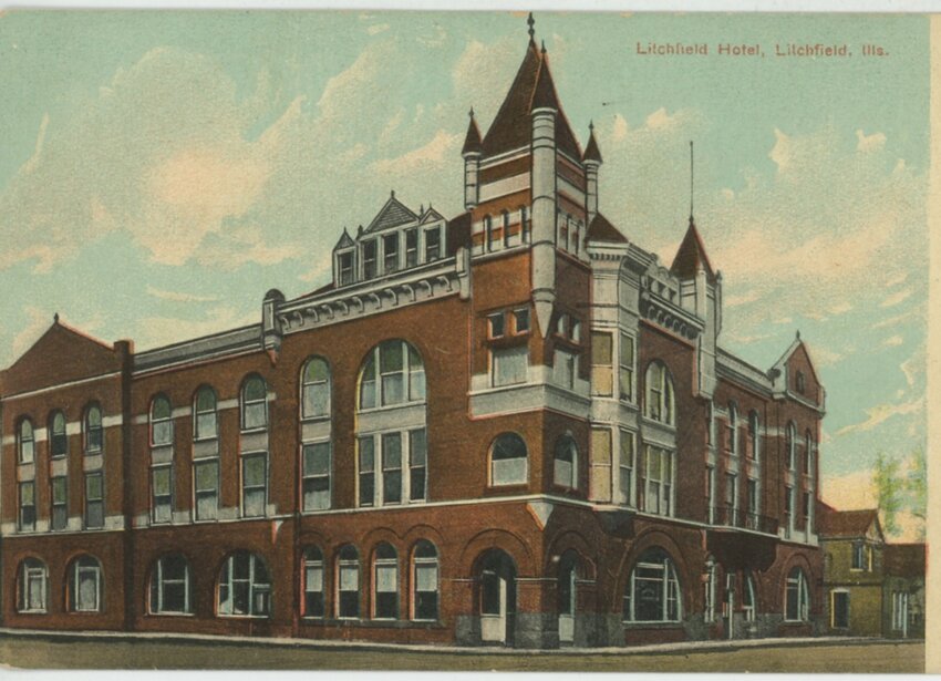 The Litchfield Hotel (pictured above) opened on the corner of North Madison and West Ryder Street in the early 1800s. It contained 90 guest rooms and housed 20 permanent residents, and was considered by many to be one of the finest hotel&rsquo;s in this part of the Illinois.