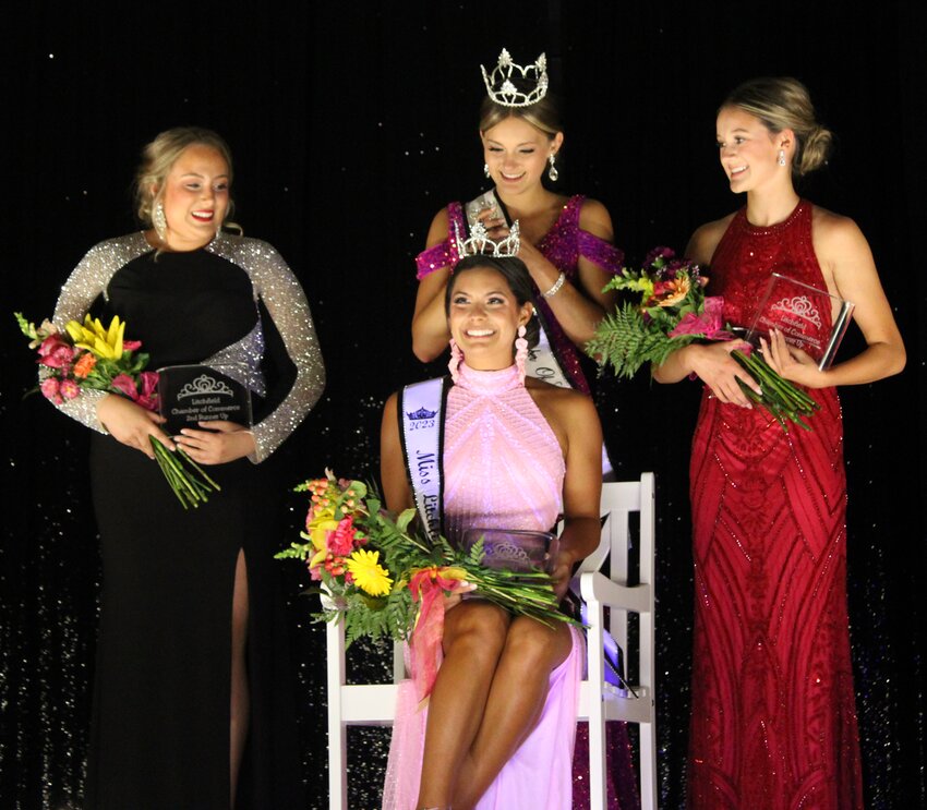 Kendall Stewart, of Litchfield, was crowned 2023 Miss Litchfield Chamber of Commerce and Miss Congeniality by retiring 2022 Miss Litchfield Chamber of Commerce Alyssa Lohman during the annual pageant held Saturday evening, July 29, in Simmons Gym at Litchfield High School. She is sponsored by House Of Glow. Other members of her court who will help her represent the Litchfield community are 2023 Little Miss Chamber of Commerce Tilly Fergurson and 2023 Junior Miss Addelyn Winans. Pictured above with Stewart and Lohman is second runner up Isabella Steiner and first runner up Caitlyn Travis.