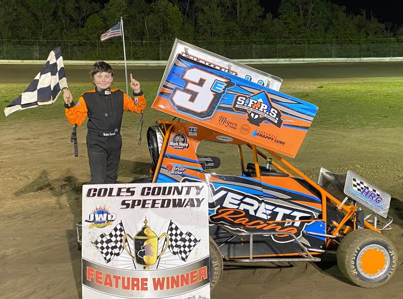 Litchfield racer Bodee Everett picked up his first feature win of the season on May 6, at Coles County Speedway in Mattoon in the restricted winged micros class. Since then, Everett has battled back from engine issues and scored a second place finish at Wayne County Speedway on Aug. 4.