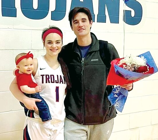 Hillsboro grad Jade Scroggins, pictured with her daughter Saylor and fiance Justin Bailey, gained a lot of experience during her time as an undergraduate at Hannibal-LaGrange University, most importantly how to balance being a student, mother and athlete all at the same time.