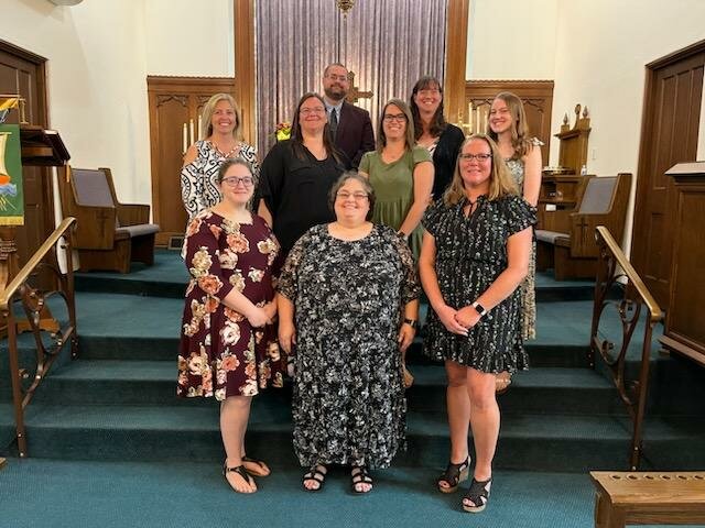 Pictured above are members of the Zion teaching staff attending the ceremony. In the front, from the left are Susie Covert, Jamie Pryor and Mindy Fischer. In the second row are Lisa Sharp, Risa Falter, Erika Fortner and Lydia Cook, and in the back row are Chris Covert and Katie Gulley.