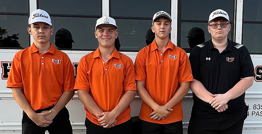 The Hillsboro boys golf team of, from the left, Austin Loskot, Colton Weiss, Tycen Thacker and Carson Walker shot a 168 on Tuesday, Aug. 29, to pick up their first two wins of the season. Weiss and Thacker both shot 39s at Oak Terrace Resort in Pana to take medalist honors for the match.