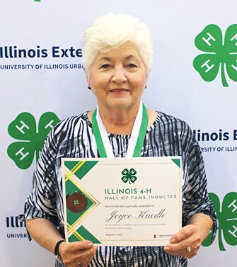 Pictured above, Joyce Knodle was inducted into the Illinois 4-H Hall of Fame, after 20 years as a volunteer 4-H leader in Montgomery County.