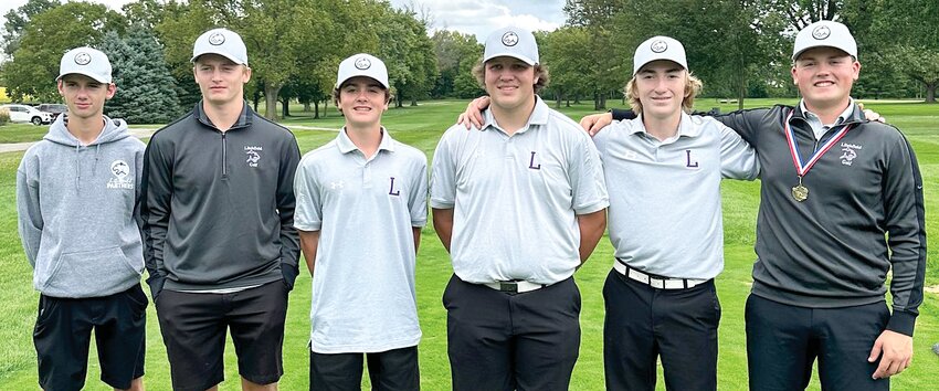 The Litchfield High School boys golf team finished fourth overall and posted the best second day score of the 32-team Craig Dixon Invitational on Saturday, Sept. 9, in Mattoon. From the left are Tucker Maguire, A.J. Odle, Sam Schwab, Ian Otto, Brawly Jacobs and Tug Schwab.