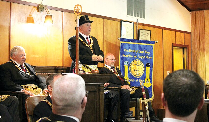 Pictured above, Grand Lodge of Illinois Most Worshipful Grand Master Michael E. Jackson addresses those in attendance at the recent rededication ceremony on Saturday, Sept. 23.