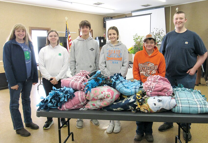 Pictured above, the Montgomery County 4-H Youth Leadership Team with the blankets that will be donated to local rehabilitation and healthcare centers. From left to right, Amanda Niemann, Emma Hughes, Bond Knodle, Fallon Knodle, Kaden Brown and Jonathan Schmidt