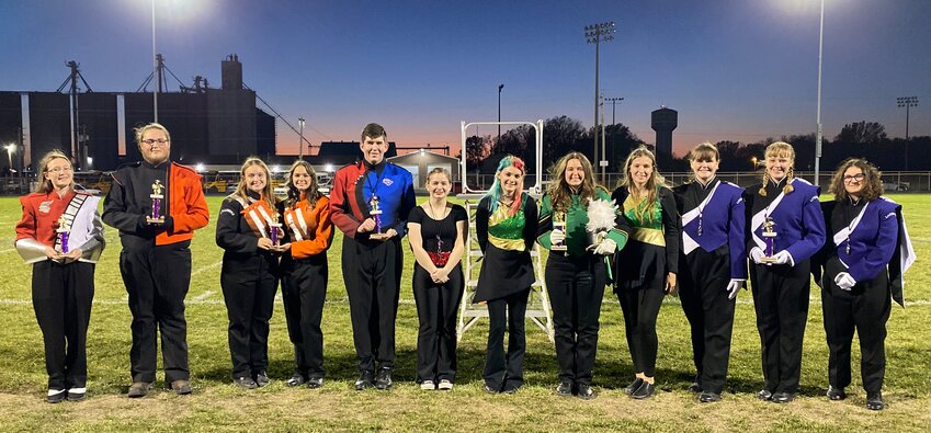 Pictured above, drum majors from their respective schools accept awards at the end of the program. From the left are drum majors from Vandalia, Gillespie, Hillsboro, Carlinville, Southwestern and Litchfield.