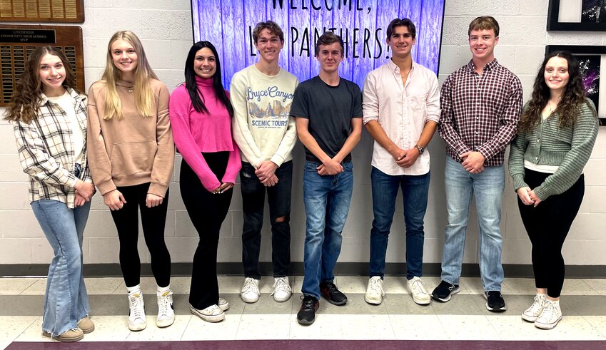 Pictured above, from the left are LHS Illinois State Scholars Emma Diveley, Annika Rhodes, Kendall Stewart, Zachary Leitschuh, Jonathan Conlee, Camden Quarton, Nolan Dougherty and Caitlyn Schneck. Not pictured is Amanda Niemann