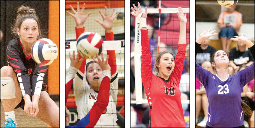 Two players from Nokomis and two from Lincolnwood were selected for this year&rsquo;s Illinois Volleyball Coaches Association all-state team, which was released Nov. 3-5. From the left are first team selection Mackenzie Mehochko from Nokomis, second team selection Kierstyn Denney from Lincolnwood and honorable mention selections Addison Glenn of Nokomis and Morgan Cowdrey of Lincolnwood.