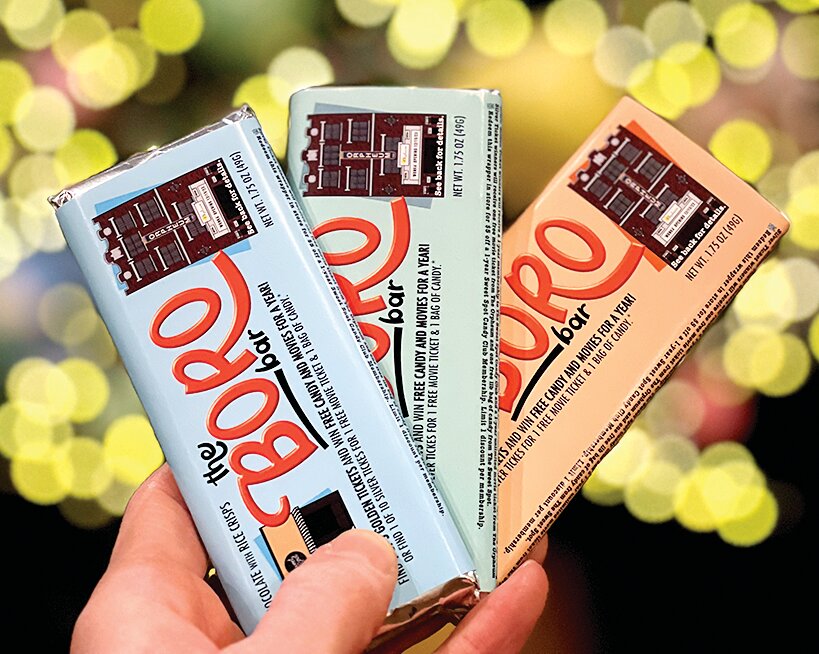 Pictured above are the limited time &lsquo;Boro Bars&rsquo; being sold by The Sweet Spot and Orpheum theatre over the next month. Five golden tickets are hidden, and winners will receive a free year of candy and movies.