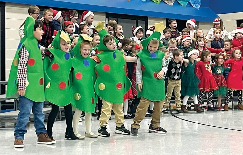 Pictured above, from the left are Christmas trees are Graysen Hertel, Fallon Pachesa, Rylee Fath, Bryce Niemeier and Ledger Wilkinson.