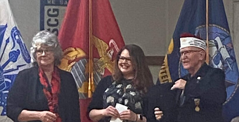 Hillsboro native Meghan Gonzalez, center, was honored by the VFW posts between Quincy and Springfield as Middle School Teacher of the Year.