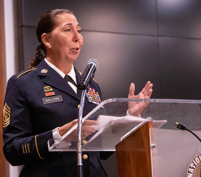 Command Sgt. Maj. Dena Ballowe of Litchfield, the outgoing Illinois National Guard Command Senior Enlisted Leader, thanks family, friends and fellow Illinois National Guard members, for their support.
