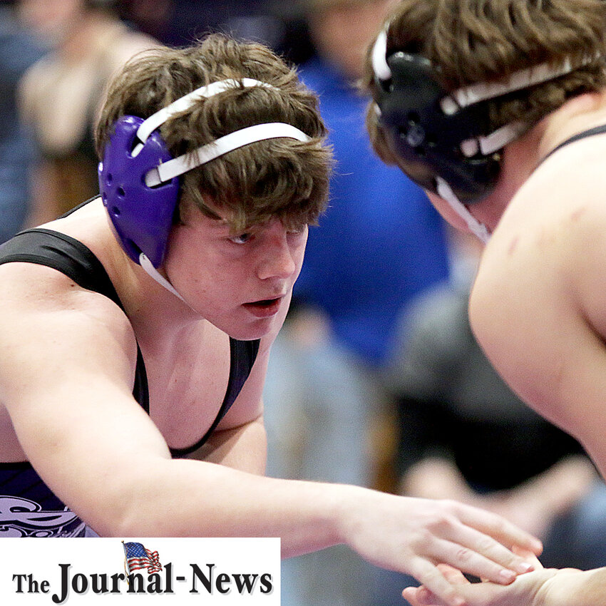 Litchfield's Keaton Morgan (left) went out on a win as he pinned Reid Dazey of Oakwood in the seventh place match at the Rich Lovellette Classic in Litchfield on Saturday, Jan. 27. Morgan was one of seven Litchfield wrestlers to finish in the top eight at the tournament named after the Panthers' legendary head coach, who was on hand to present medals at the event.