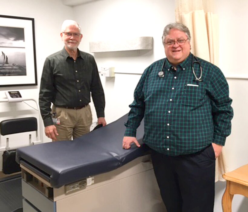 Pictured above are Dr. Phillip Johnson and Dr. Timothy Ishmael in Litchfield Health and Rehab&rsquo;s new on-site medical office. The physicians donated medical equipment and accessories to furnish the new medical suite that is serving the skilled nursing facility&rsquo;s residents.