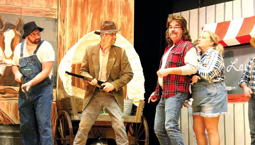 This year&rsquo;s Waggoner Centennial Players production, &ldquo;Hillybilly Hayride,&rdquo; kicks off on Wednesday, Feb. 28. Pictured above cast members Bob Wagahoff and Shaun Webb humorously confront Steve Wood and Jessica Sidwell onstage as part of the annual performance at Waggoner Centennial Hall.
