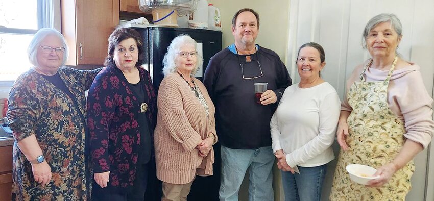 Historical Society board members prepared and served Sunday's appreciation luncheon. From the left are Susan Marten, Linda Guthrie, Dee Motyka, Mike Rappe, Linda Zimmer and Carol Calvert.