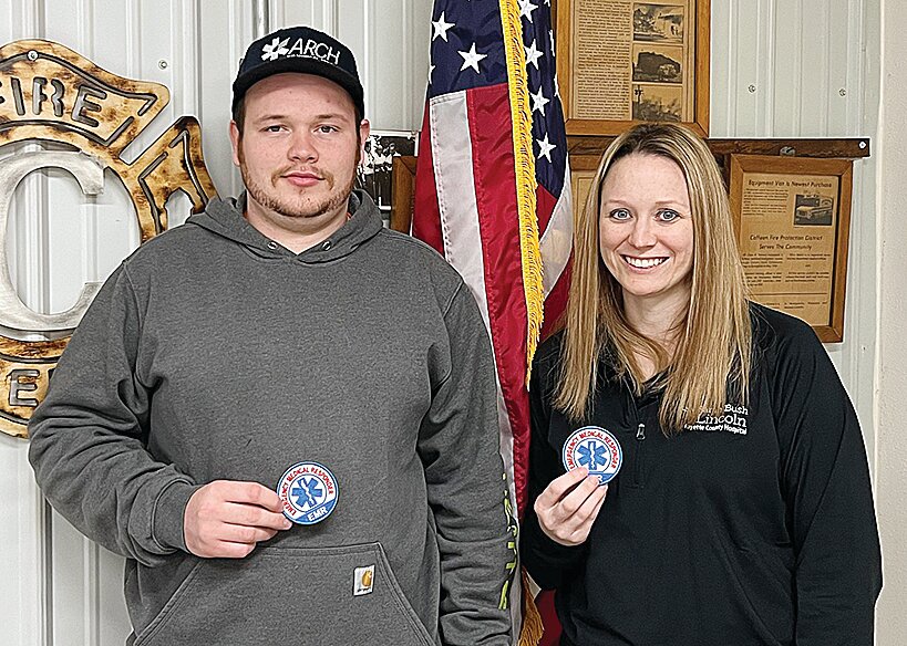 Captain Thomas Stanfill, at left, and firefighter Leah Stanfill, at right, were honored at the monthly meeting of the Coffeen fire department, which was held on Tuesday evening, Feb. 13.