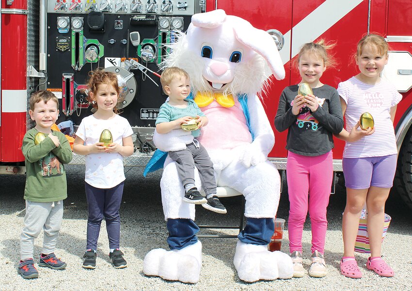 The City of Coffeen held its annual Easter egg hunt on Saturday, March 30. Each age group had one golden egg that could be found in exchange for a reward. Golden egg winners are pictured above with the Easter Bunny. The winners are, from the left, Caleb Fleming, Ava Fath, Weston Stanfill sitting on the Easter Bunny&rsquo;s lap, Brooklyn Fleming and Bailey Yates.
