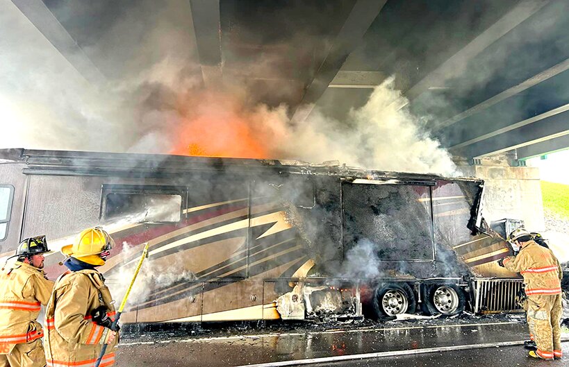RV, Truck Catch Fire On Interstate 55