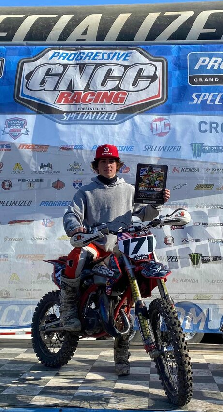 Travis Lentz, shown here after his win at the Camp Coker Bullet on March 24, in Society Hill, SC, is currently in first in the YXC2 Super Mini Jr. Class for the Grand National Cross Country Series.