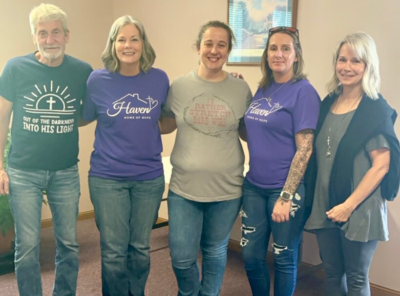 Cross Over Ministries board members, from the left are Wayne Wedekind, Dawn Young, Kate Wedekind, Amber Kite and Barbara Boston.  Not pictured are Jodi Reynolds, Erica Petcher and Jennifer Carron.