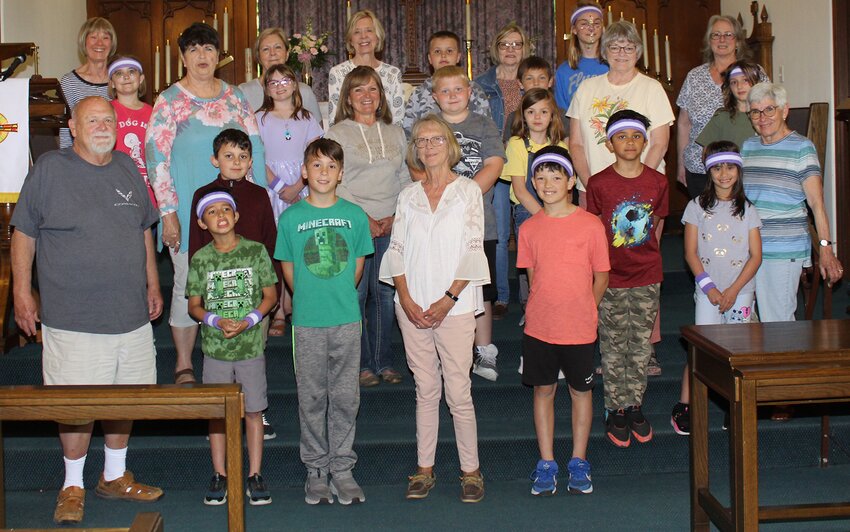 Students at Zion Lutheran School and their volunteer pen pals got the opportunity to meet each other on Friday, May 3. In front, from the left, are Wally DeLong, Bo, Roger, Janece Neunaber and Rowan. In the second row, from the left, are Noah, Matthew, Bailey and Angela Karban. In the third row, from the left, are Pam DeLong, Donna Youngless, Will, Hannah, Nancy Hindle and Olivia. In the back row, are Tish Spellgring, Annabel, Brenda Oberle, Brenna, Pam Dawson, Nehemiah, Charlene Modla, Levi, Iris and April Leetham. Terry Rogers, Carol Naylor, Lyn Fugate, Marilyn McCafferty were all volunteers that were absent for the day.