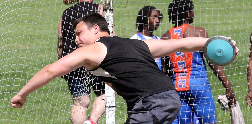 Hillsboro's Austin Newingham had one of the Toppers' seven top ten finishes at the sectional in Rochester on Friday, May 17, taking eighth in the discus with a throw of 39.08 meters or 128'2&quot;.