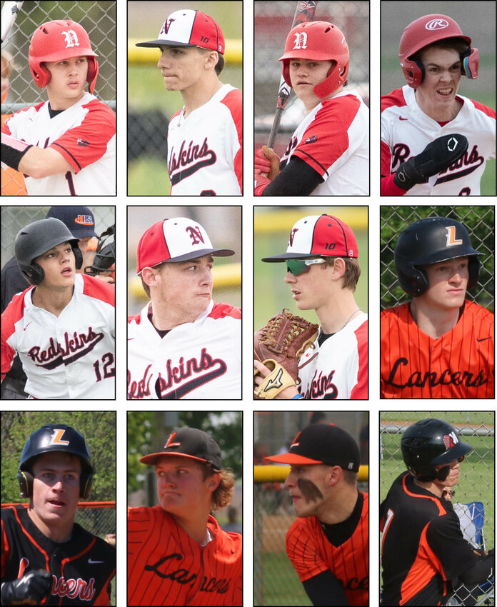Seven members of the Nokomis High School baseball team and five members of the Lincolnwood-Morrisonville baseball team earned all-conference recognition from the coaches of the MSM Conference. In row one, from the left are Nokomis' Brenton Lyons, Saint Newman, Izaak Doyen and Ian Keller. In row two are Nokomis' Drake Taylor, Levi German and Kannon Jonas and Lincolnwood-Morrisonville's Lance Weitekamp. In row three are Lincolnwood-Morrisonville's Jonah Elvidge, Mason Tryon, Brodey VanHooser and Brody Lush.