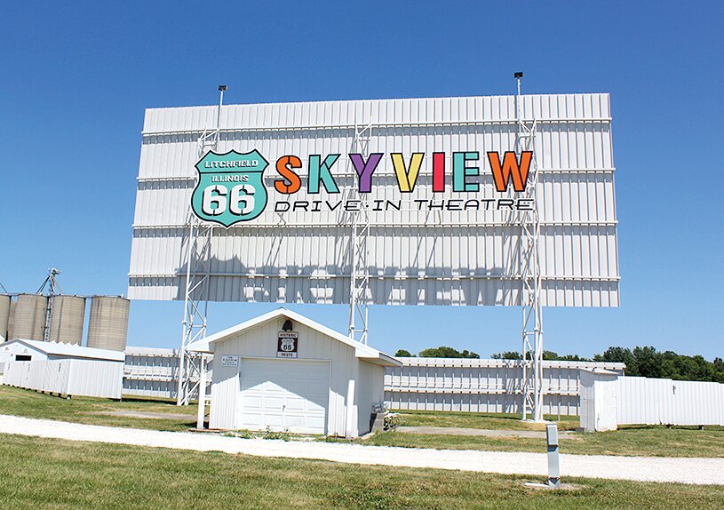After being under construction for less than two months, the new sign for the Rt. 66 Skyview Drive-In in Litchfield was completed on Saturday, June 22.