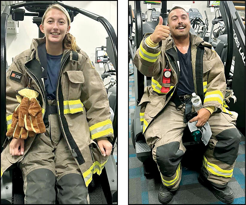 Coffeen volunteer firefighters Kaylee Putnam and John Kim climbed 110 flights of stairs at Hillsboro Health Fitness and Aquatics in memory of those who lost their lives during the terror attacks on Sept. 11, 2001.