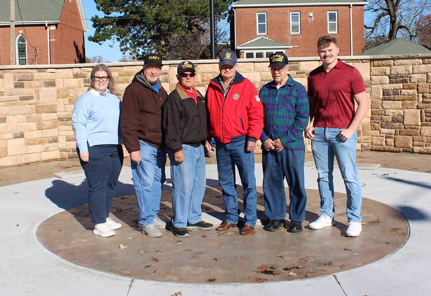 Pictured above, The Pattern Energy group donated funds to the Witt Veterans Memorial Fund.  Pictured above, from the left are Diane Miller, Witt Veterans Alvin Yeske, Dale Walcher, Darrell Miller and David Penbrook and Pattern Energy representative Hunter Delor.