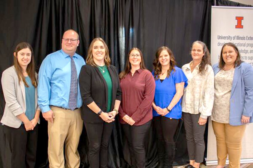 Pictured above are members of the Montgomery County Extension Office staff who were honored at the annual conference in November. From the left are Alexis Friesland, Andrew Holsinger, Jessica Jaffry, Cassie O&rsquo;Connell, Lisa Peterson, Lisa White and Sara Marten. Not pictured are Valerie Belusko and Rebecca Niemeier.