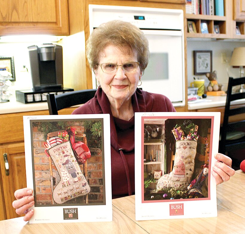 Local resident Bonnie Bloome of Harvel has stitched 23 Christmas stockings for her family members over the last eight years, continuing a hobby that she has loved for decades.