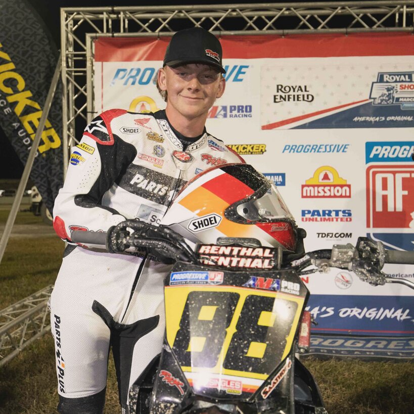 After finishing eighth in the season opener and crashing in practice on day two, Hillsboro motorcycle racer Chase Saathoff bounced back to finish second at the American Flat Track Singles race in Daytona Beach, FL, on March 7.