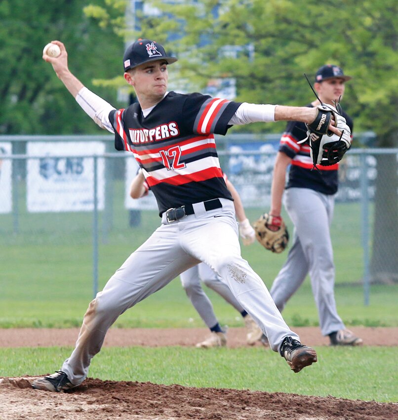Senior Clayton Rufus pitched the final two and two-thirds innings of the Hillsboro baseball team's 16-3 loss to Pana on Monday, May 5, striking out three batters.