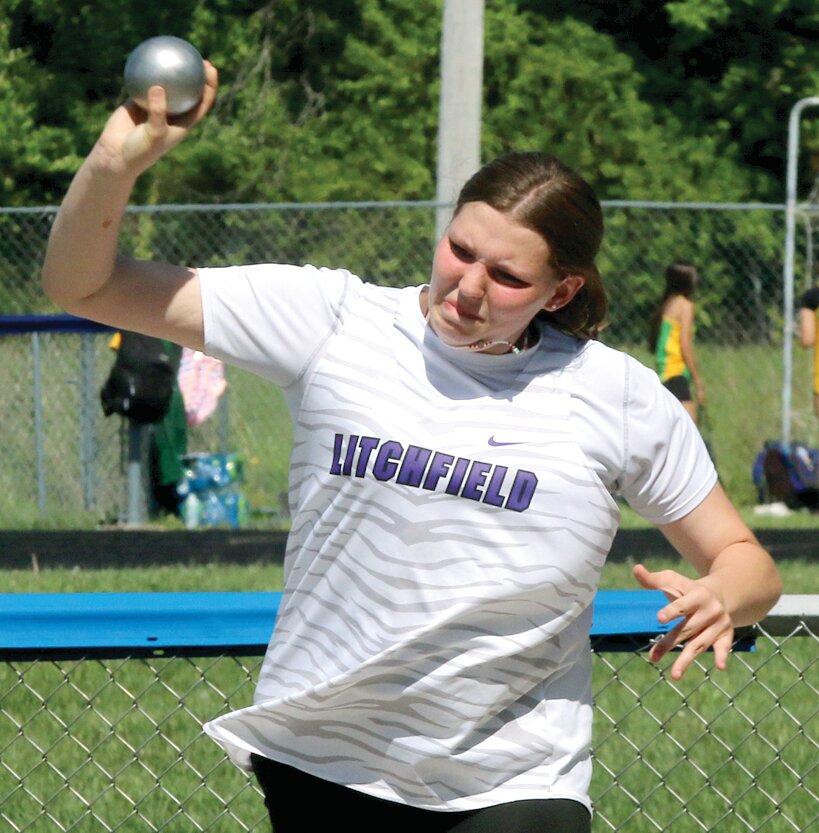 Litchfield freshman Jennah Longwell picked up points for the Panthers in the discus with a seventh place finish and threw a personal best of 22.47 meters in the shot put at the South Central Conference track meet on Tuesday, May 6, in Carlinville.
