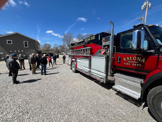 The Kalona Rotary club admired Kalona Fire’s new pumper tanker last week.