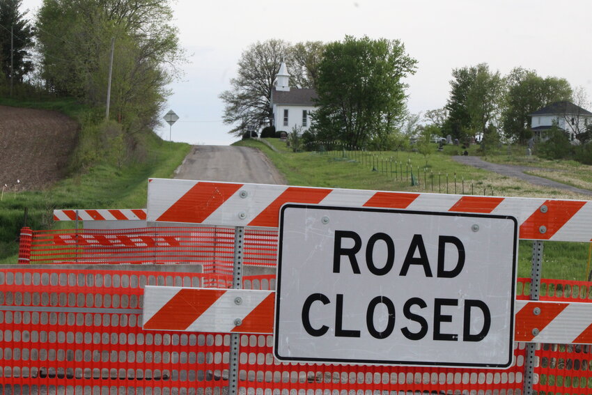 Sharon Center Road SW is closed just north of Welsh Congregational Church of Christ.
