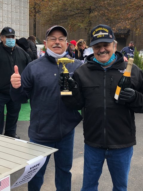 Kiwanis Club of the Islips-Bay Shore president Sandy Flandina and brother John Flandina at a car show last year. John was awarded a first-place win for a 1952 Chevy.