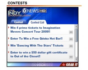 A-list winners participate in &quot;register-to-win&quot; contests... and keep the data collected. This shows a contest promotion on the home page of WRTV in Indiannapolis.