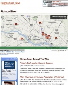 Outsidein.com's curated news page shows the geographic location of each news item.