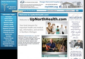 UpnorthHealth.com serves several small communities in Northern Michigan. A video advertisement for the local hospital runs in the center ad position.