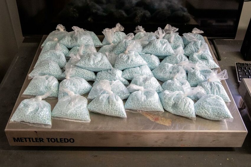 Fentanyl pills seized by U.S. Custom and Border Protection officers at the Port of Mariposa in Nogales, Ariz. The pills, along with fentanyl powder, black tar heroin, and methamphetamines were concealed in the spare tire of a vehicle attempting to enter the U.S. from Mexico, Nov. 6, 2023.