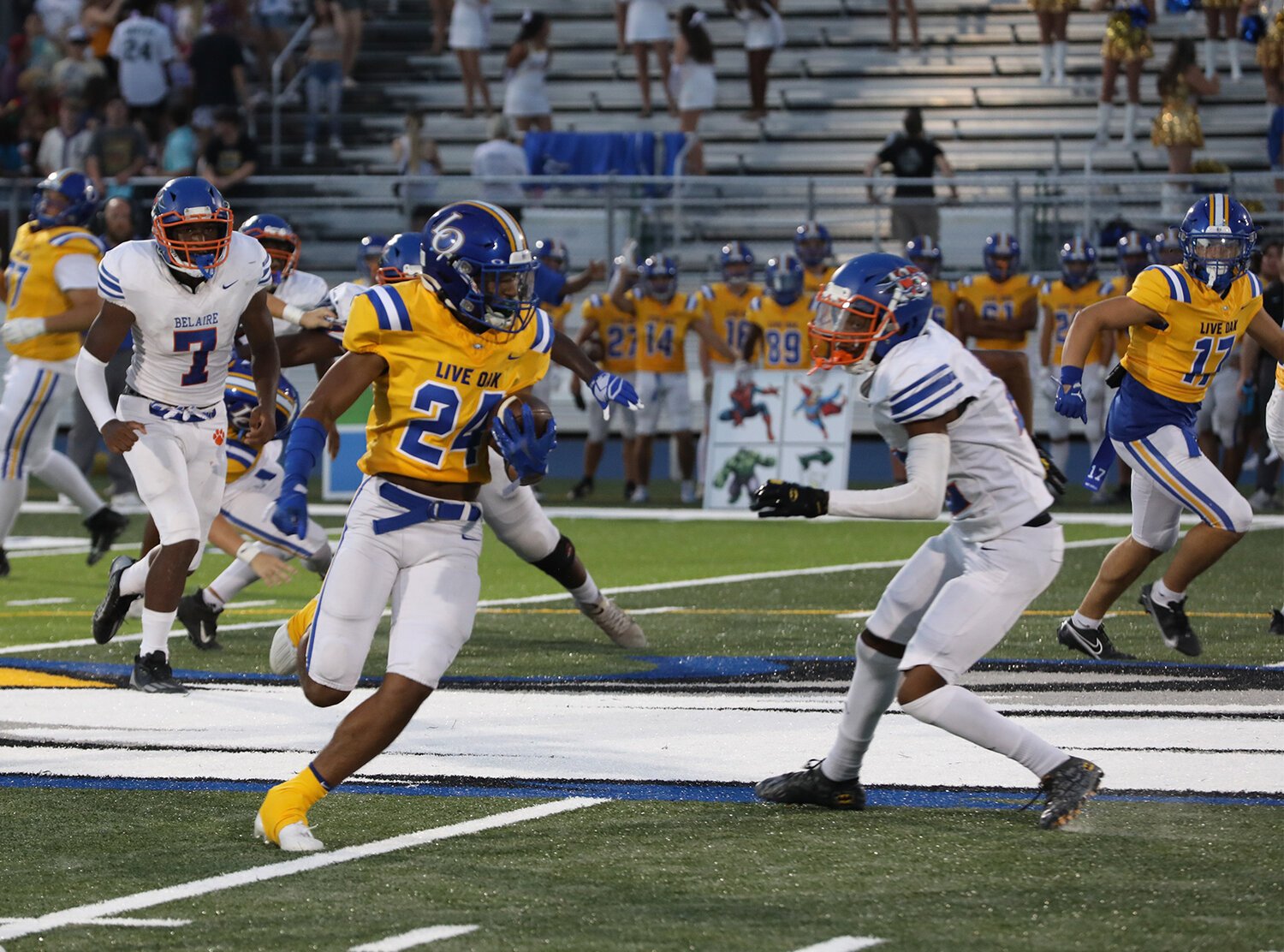 The Live Oak High football team takes on Belaire in a season-opening game on Friday, Sept. 2, 2023.