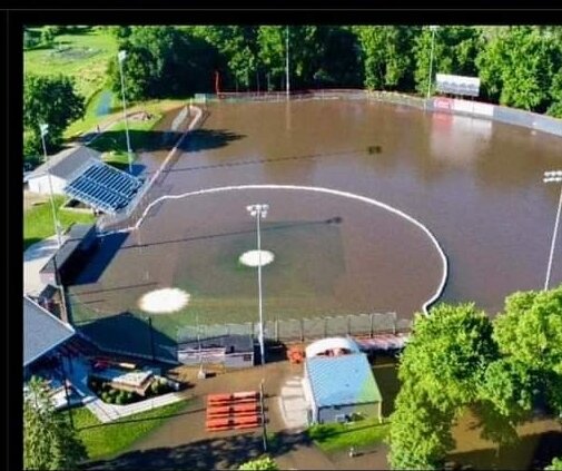 The Dundas Dukes infield after the flood waters