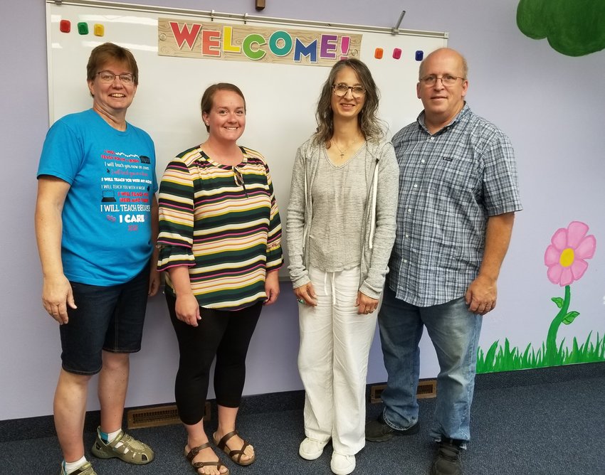 Sue Zabel (L) enters her 7th year of teaching at St. John's School in rural Goodhue with new staff members, Julie Pasch and Christine Pankow and new principal, Joel Pankow.