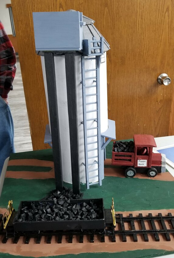 Bob Eppen created this wood model of the old Goodhue coal tower.  It was brought to the Goodhue Area Historical Society annual meeting and can now be seen at the museum.