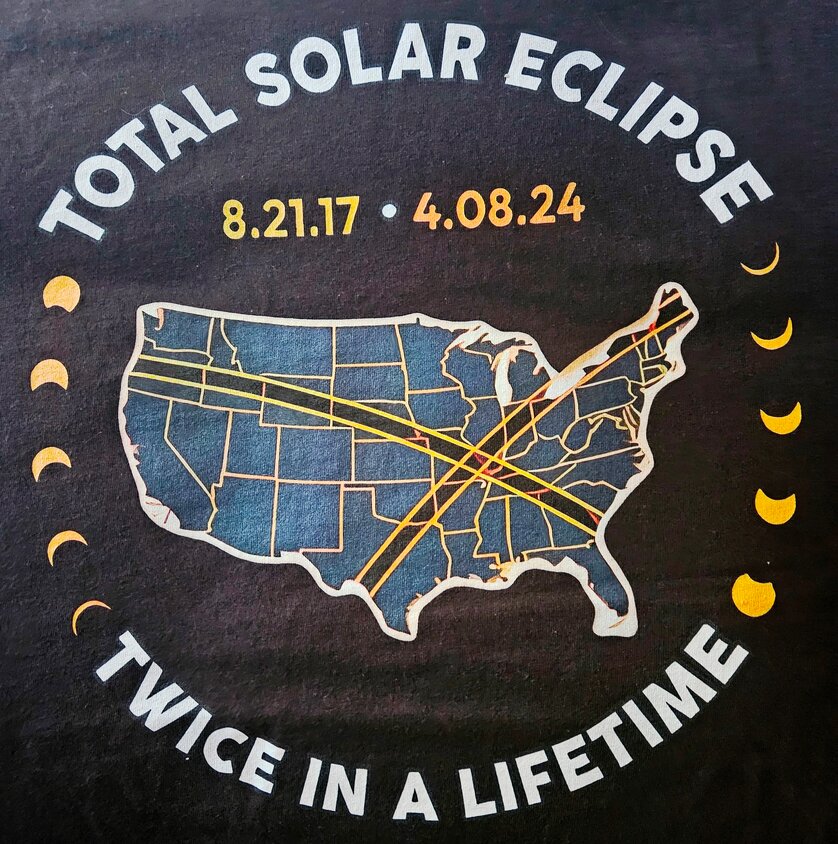 Emery's T-shirt depicting his two-time eclipse viewing